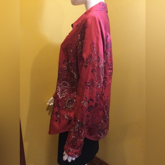 ❣️HP!❣️Coldwater Creek | Red Floral 100% Cotton Button Down Shirt - Picture 6 of 9